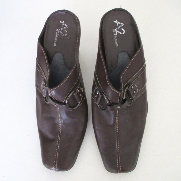 A2 by Aerosoles "Snapezoid" Womens Brown Leather Mule w/3" Heel - Size 7M - Picture 4 of 8